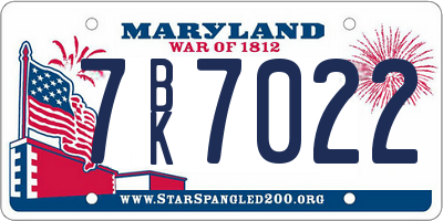 MD license plate 7BK7022
