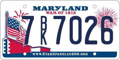 MD license plate 7BK7026