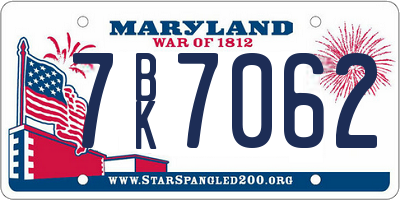 MD license plate 7BK7062