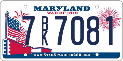 MD license plate 7BK7081