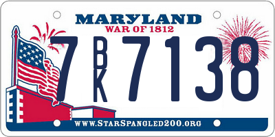 MD license plate 7BK7138