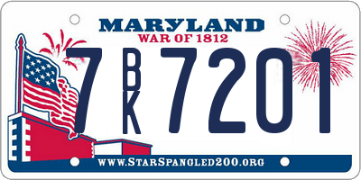 MD license plate 7BK7201