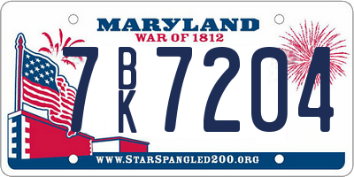 MD license plate 7BK7204
