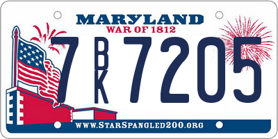 MD license plate 7BK7205