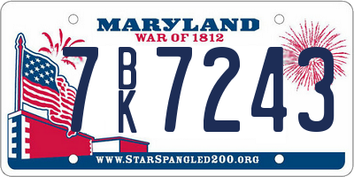 MD license plate 7BK7243