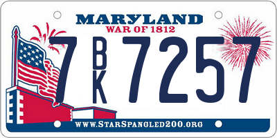 MD license plate 7BK7257