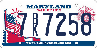 MD license plate 7BK7258