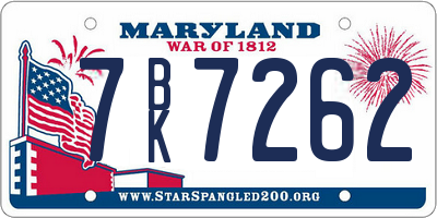 MD license plate 7BK7262