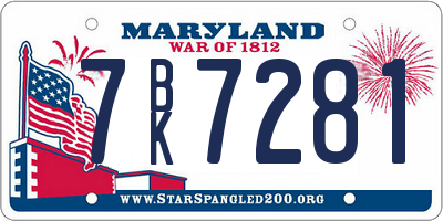 MD license plate 7BK7281
