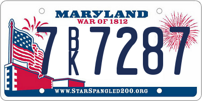 MD license plate 7BK7287