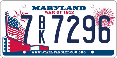 MD license plate 7BK7296
