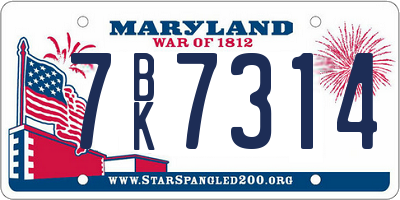 MD license plate 7BK7314