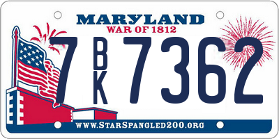 MD license plate 7BK7362