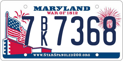 MD license plate 7BK7368