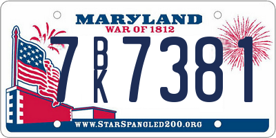 MD license plate 7BK7381