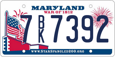 MD license plate 7BK7392