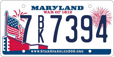 MD license plate 7BK7394