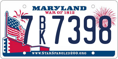 MD license plate 7BK7398