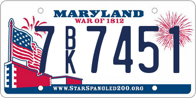 MD license plate 7BK7451