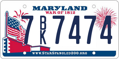 MD license plate 7BK7474