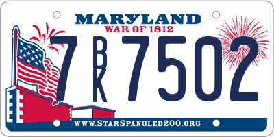 MD license plate 7BK7502