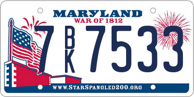 MD license plate 7BK7533