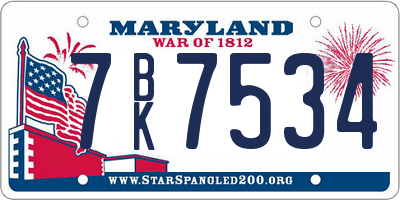 MD license plate 7BK7534