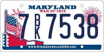 MD license plate 7BK7538
