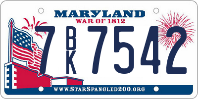 MD license plate 7BK7542