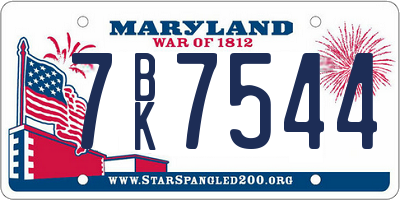 MD license plate 7BK7544