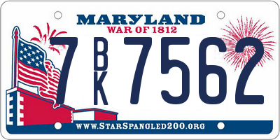 MD license plate 7BK7562