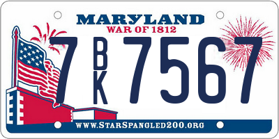 MD license plate 7BK7567