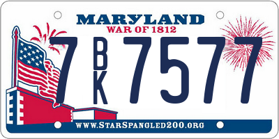 MD license plate 7BK7577