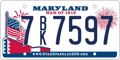 MD license plate 7BK7597