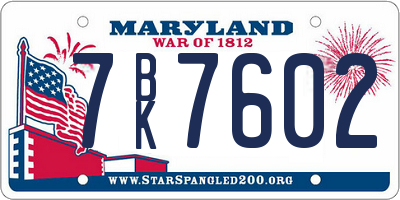 MD license plate 7BK7602