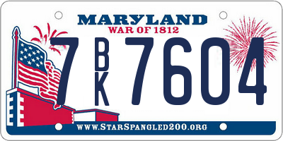 MD license plate 7BK7604