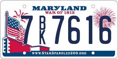 MD license plate 7BK7616