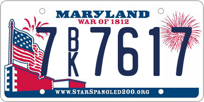 MD license plate 7BK7617