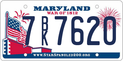 MD license plate 7BK7620