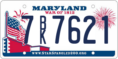 MD license plate 7BK7621