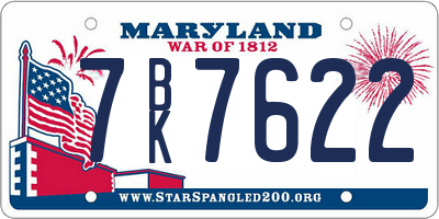 MD license plate 7BK7622