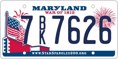 MD license plate 7BK7626