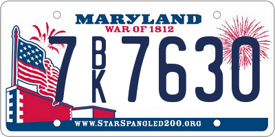 MD license plate 7BK7630
