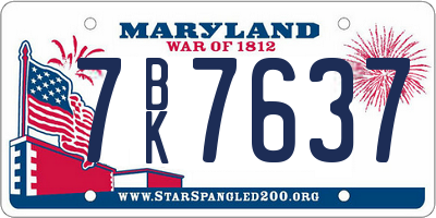 MD license plate 7BK7637