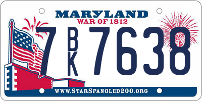 MD license plate 7BK7638