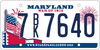 MD license plate 7BK7640