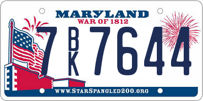 MD license plate 7BK7644