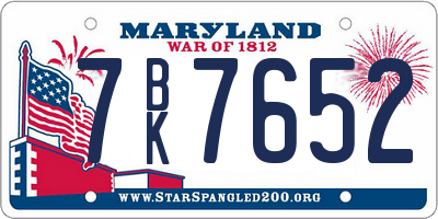 MD license plate 7BK7652