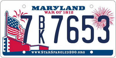 MD license plate 7BK7653
