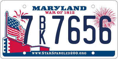 MD license plate 7BK7656
